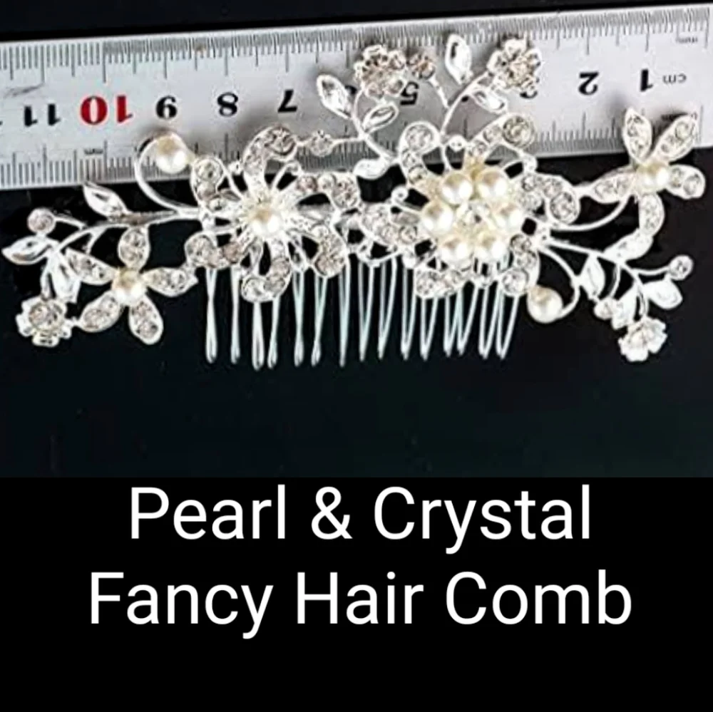 White Pearl Floral Fancy Bridal Hair Comb  New